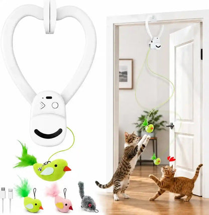 Interactive Cat Toys for Indoor Cats: Automatic Flying Bird Feather Wand Chase Exercise Enrichment Stimulation, USB Rechargeable Durable Safe Hanging Toy for Bored Kittens Adult Multi Cat Households1