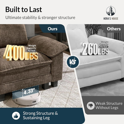 3 Pieces Modular Cloud Couch and Chair Set Setional Sofa | Modern 5-Seater Sofa Set , Grayish Brown, Wider Armrest, Comfy Deep Seat, Soft Chenille Furniture Set for Living Room7