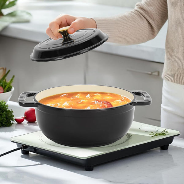 Dutch Oven Pot with Lid, 5 Quart Enameled Cast Iron Dutch Oven, Dual Handles, Kitchen Pots Oven Safe up to 500°F, Stovetop Compatible, Marinate, Cook, Bread Baking, Refrigerate & Serve, Black3