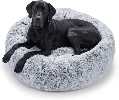 JOLLYVOGUE Small Dog Bed, Calming Soft Anti-Anxiety Donut Cat Bed, Washable round Fluffy Cushion for Small and Medium Pets (20")12