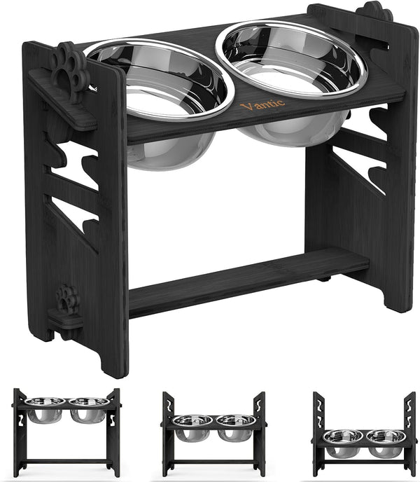 Vantic Elevated Dog Bowls, Raised Dog Bowl Stand Adjustable Small, Natural | Bamboo Elevated Feeder with 2 Stainless Steel Bowls, Adjustable Height Stand for Small Puppies and Cats8
