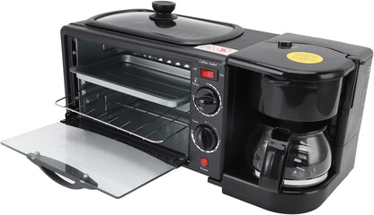 3-In-1 Breakfast Station with Coffee Maker, 4-Slice Toaster Oven, Non-Stick Griddle, 110V7