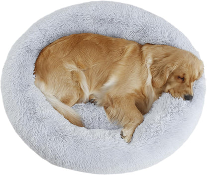 Bunlitent 39 Inch Calming Dog Bed, Donut Dog Bed for Large Sized Dog, Grey | Plush Anti-Anxiety, Donut Shape, Warming Cozy, round Cuddler Nest, Soft Cute,Marshmallow Cuddler Nest Pet Bed1