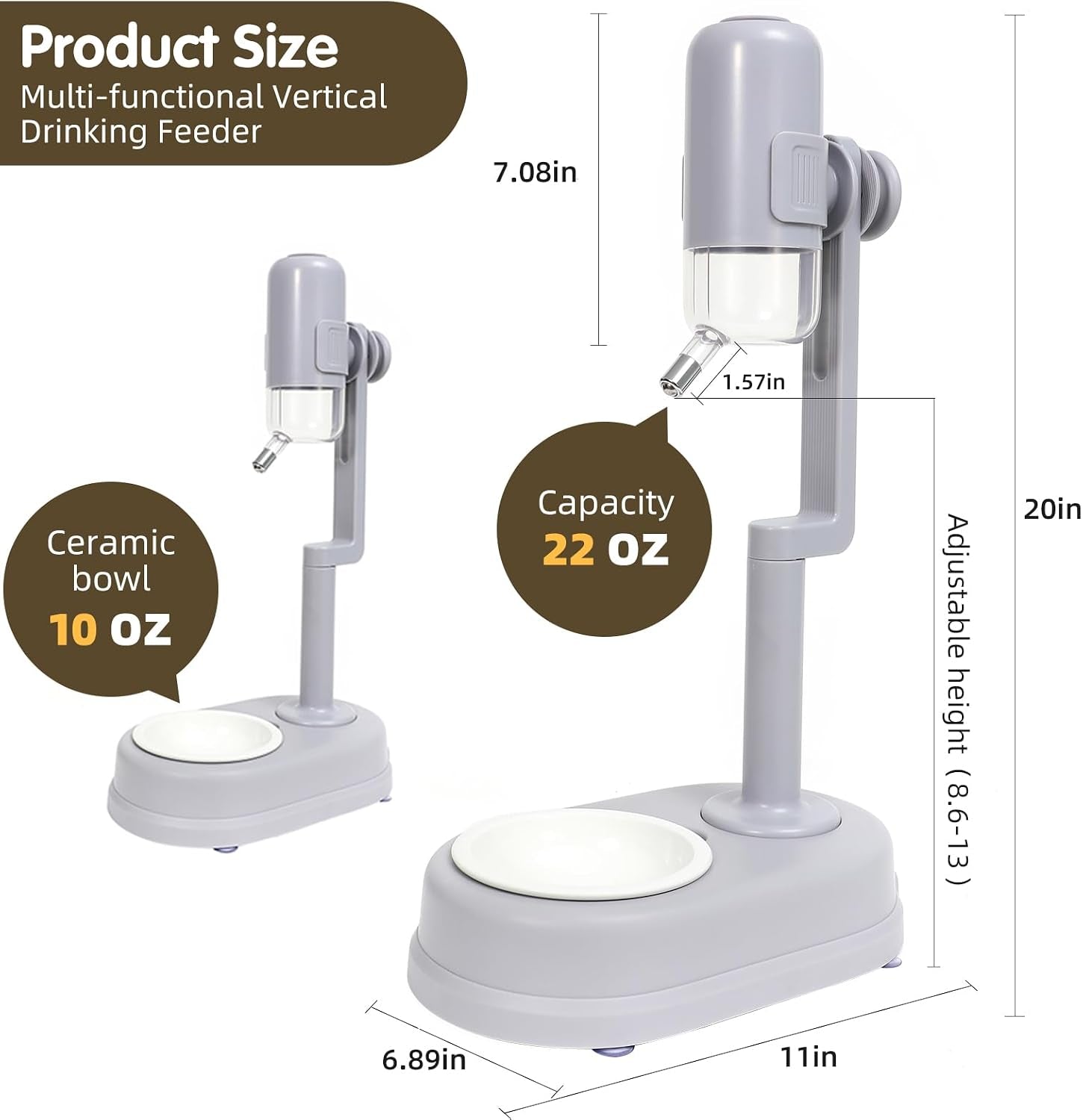 pet-standing-water-dispenser-cat-dog-standing-ceramic-bowl-automatically-feeding-water-height-adjustable-detachable-pole-gray-large