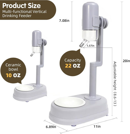 Pet Standing Water Dispenser Cat Dog Standing Ceramic Bowl Automatically Feeding Water Height Adjustable Detachable Pole (Gray, Large)6