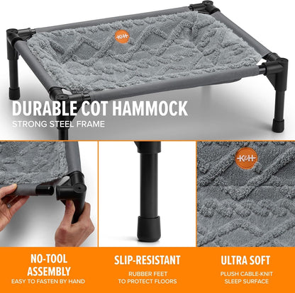 K&H Elevated Cat Bed, Pet Hammock Cot, Indoor Cat Bed, 22X17In, Gray | Free-Standing Raised Cot with Metal Frame, Washable Plush Cover, Rubber Feet, Tool-Free Assembly4