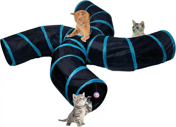 EGETOTA Cat Tunnel for Indoor Cats Large, with Play Ball S-Shape 5 Way Collapsible Interactive Peek Hole Pet Tube Toys, Puppy, Kitty, Kitten, Rabbit (Blue & Black)13