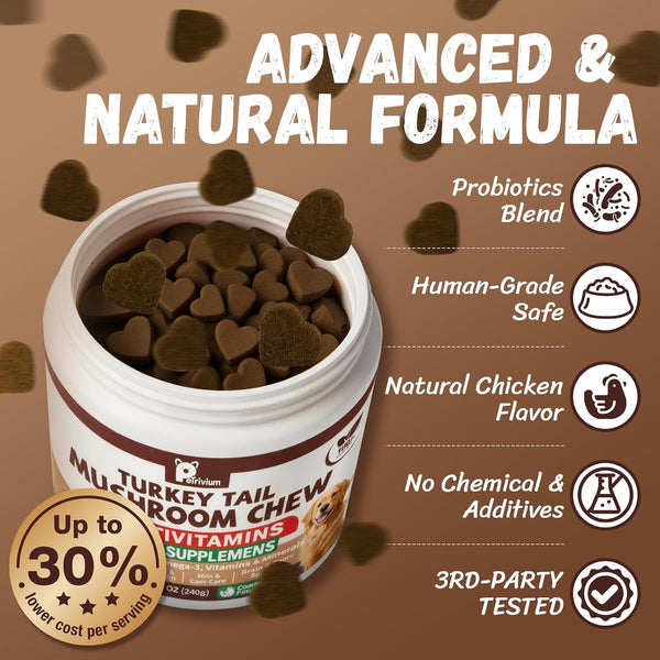 Turkey Tail Mushroom for Dogs with Probiotics - Mushroom Supplement for Dogs Lumps and Bumps, Reishi, Lion'S Mane - Immune Boost, Gut Health, Lipoma, Joint & Skin Support Multivitamin, 120 Chews5