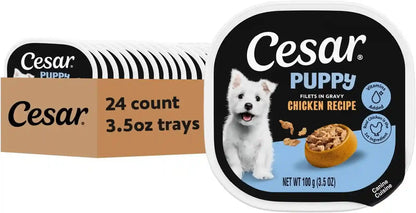 Cesar Puppy Classic Loaf Wet Dog Food, Chicken & Beef, 3.5 Oz, 24 Count | Real Chicken #1 Ingredient, Made in USA, No Fillers or Artificial Flavors, Essential Nutrients, Slow-Cooked, Easy Peel Trays11