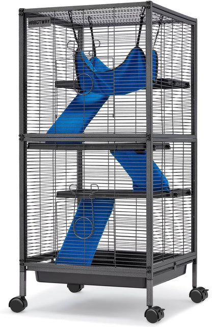 HABUTWAY 50''H Metal Small Animal Cages, Rolling Chinchilla Cage with Removable Ramps, Lagre Cage for Chinchillas/Guinea Pigs/Rabbit, Ferret Cages with Hammock & 5 Tiers, Black7