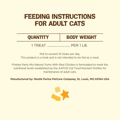 Purina Friskies Natural Cat Treats, Party Mix Natural Yums with Real Chicken & Vitamins, Minerals & Nutrients - (Pack of 6) 6 Oz. Pouches9
