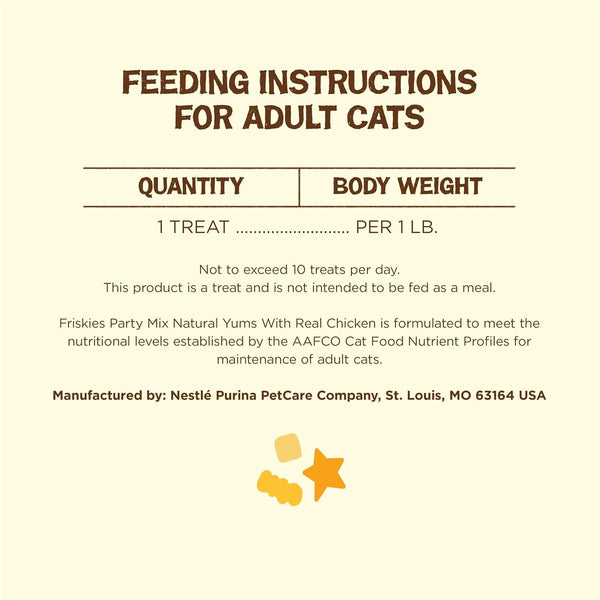 Purina Friskies Natural Cat Treats, Party Mix Natural Yums with Real Chicken & Vitamins, Minerals & Nutrients - (Pack of 6) 6 Oz. Pouches9