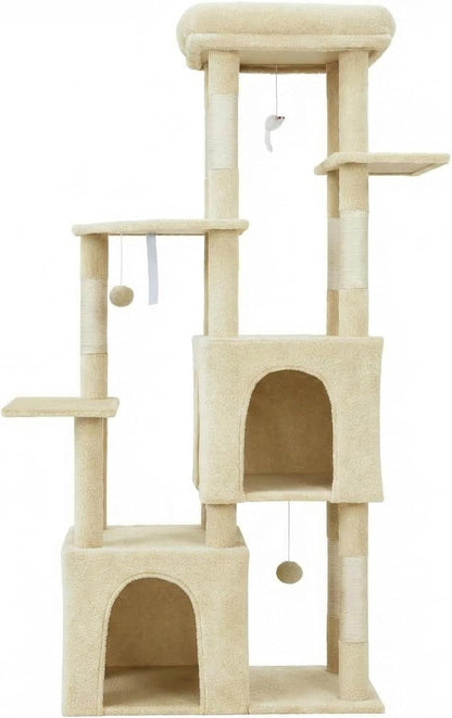 Takywep Beige 61" Heavy Duty Cat Tree for Large Indoor Cats & Maine Coon, Warm Multi-Level Cat Tower with Extra Large Perch, 2 Spacious Condos, Natural Sisal Scratching Posts & Interactive Toys2