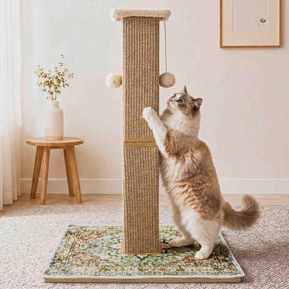 Tall Cat Scratching Post for Indoor Cats Adults, 33'' Large Cat Scratch Post with Perch, Cute Cat Scratching Post with Boho Carpet ＆ Dangling Ball Toys, White10