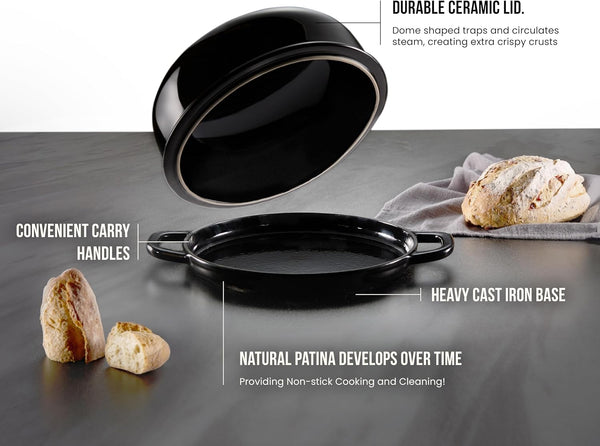 Bread Oven, with Lid and Handles, Enameled Cast Iron Pan and Ceramic Lid, for Baking, Cooking, Roasting and More (Black)3