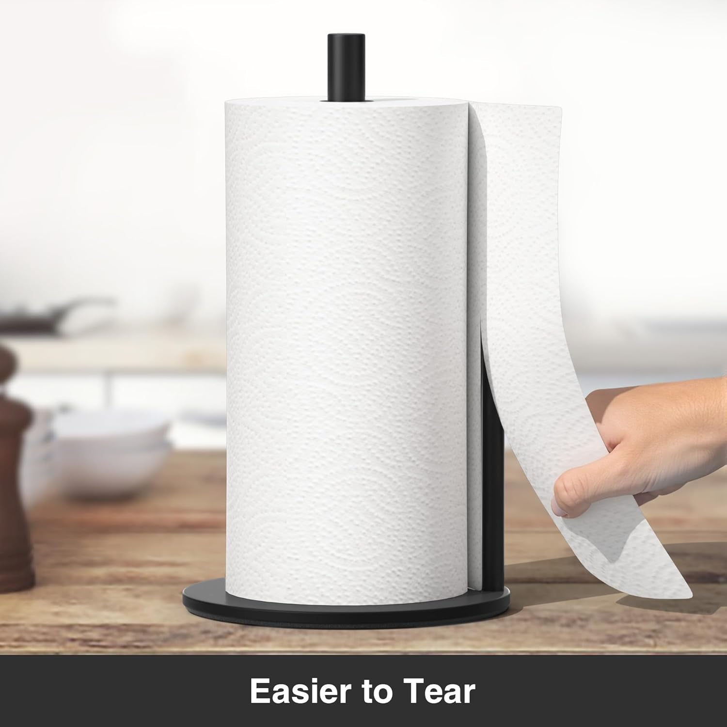 paper-towel-holder-black-premium-stainless-steel-kitchen-roll-dispenser-countertop-roll-organizer-with-weighted-base