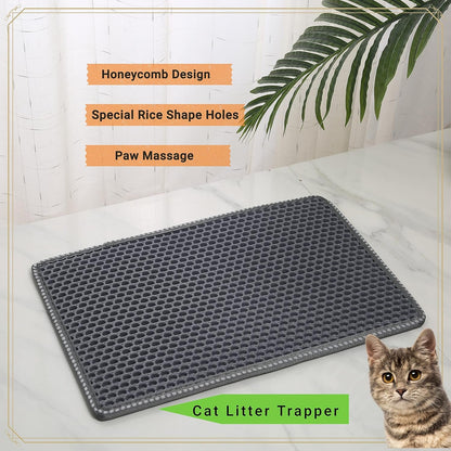 Cat Litter Mat 21 X 14 Inch, Double Layer EVA Honeycomb Kitty Litter Trapping Mat, Waterproof Urine Proof Non Slip Litter Box Floor Pad, Easy to Clean Scatter Control Mat, Grey6