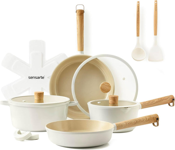 Ceramic Cookware Set 14Pcs, Nonstick Pots and Pans Set | Healthy Non Toxic Induction Cooking Set, Stackable Cookware with Kitchen Utensils, Pot Protectors, PFAS/PTFE Free1