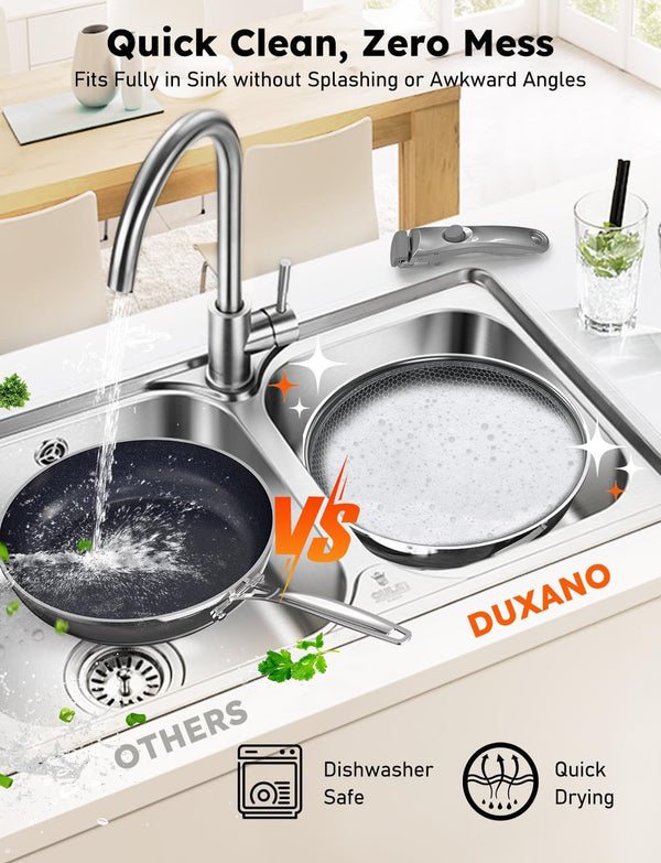 Pro  12PC Nonstick Pots and Pans Set&Hybrid 3-Ply Stainless Steel Skillet, High Heat Sear&Fry, 2-Layer Ceramic Induction Cookware, 9H Scratch-Resistant&Anti-Warp,Pfas Free,All Cooktop/Dishwasher9