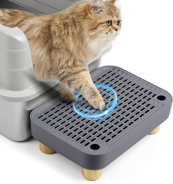 Cat Litter Box Ramp, Litter Box Step Mat with Filter Function Cat Stair for Litter Box, Easy to Clean, 11.8''X 8.2''X 2'' Cats Pedal Step Stool Ideal for Kitten & Elderly Cats (Light Grey)11