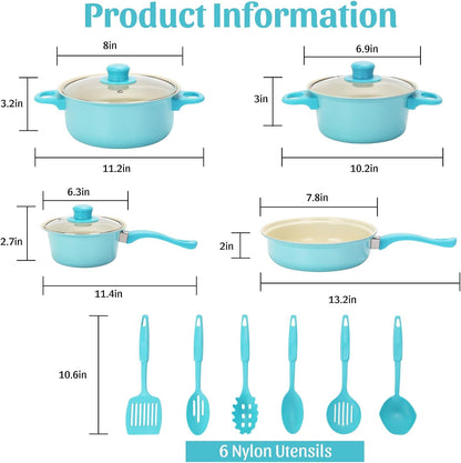 Non-Stick Cookware Set, 13 Piece Set Portable Lightweight Cast Iron Pots and Pans with Glass Lids and Nylon Utensils, Outdoor Camping Picnic Travel2