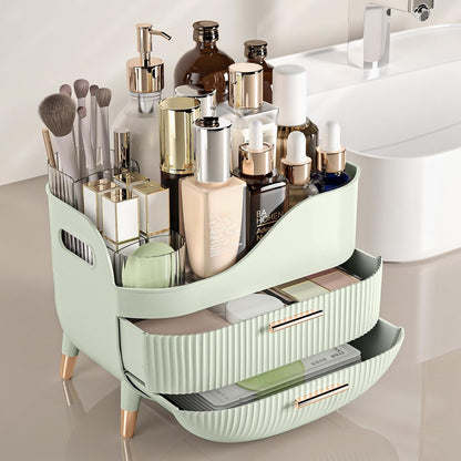 Makeup Organizer with Drawers, Green Skincare Organizer for Vanity, Storage Box with Handle, Large Cosmetic Display Case for Dresser, Bathroom Countertop2