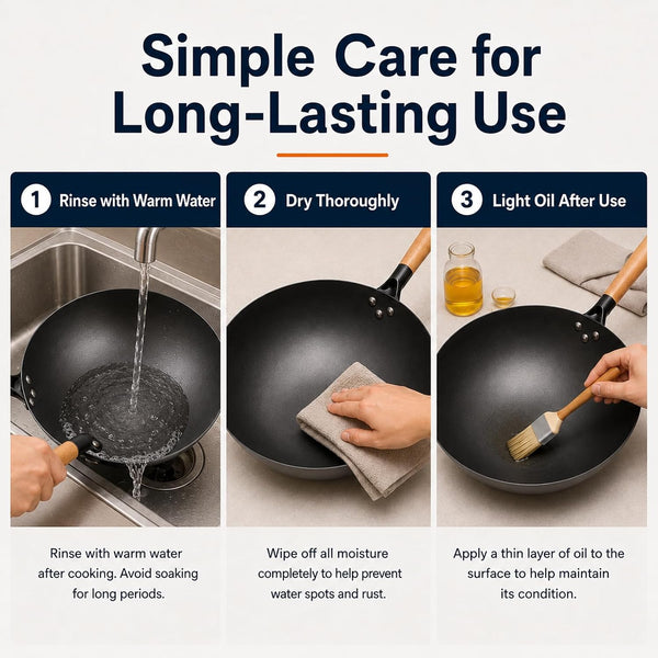 12.6" Carbon Steel Wok Pan, Flat Bottom Stir Fry Wok with Spiral Thread Interior, Coating‑Free Naturally Seasoning Wok, Compatible with Gas, Electric & Induction Cooktops8