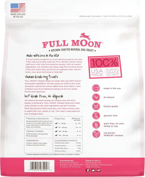Full Moon Chicken Strips Healthy All Natural Dog Treats Human Grade Made in USA Grain Free, 1.5 Pound (Pack of 1) | Human Grade, No Corn, No Wheat, No Soy, Glycerin Free, Made in the USA2
