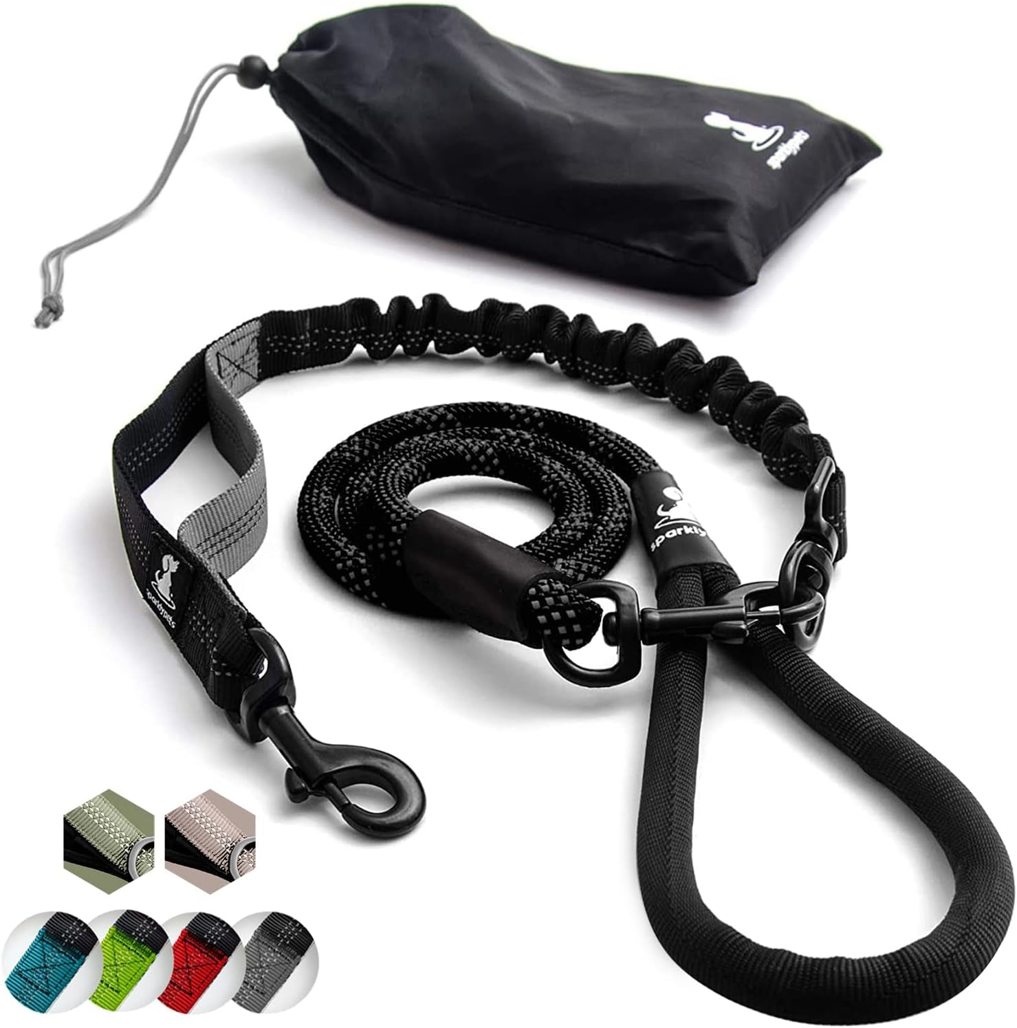 sparklypets-double-dog-leash-for-2-dogs-rope-bungee-dual-leash-for-medium-and-large-breeds-with-padded-handles-tangle-free-teal-medium-large