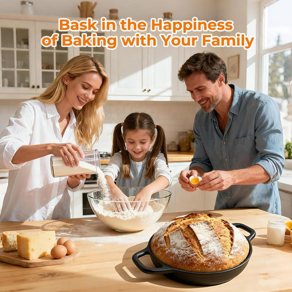 5QT Pre-Seasoned Cast Iron Dutch Oven for Bread Baking, Dutch Oven with Domed Lid, Sourdough Bread Baking Supplies, Multi-Functional Bread Pan for Baking, Frying, Roasting5
