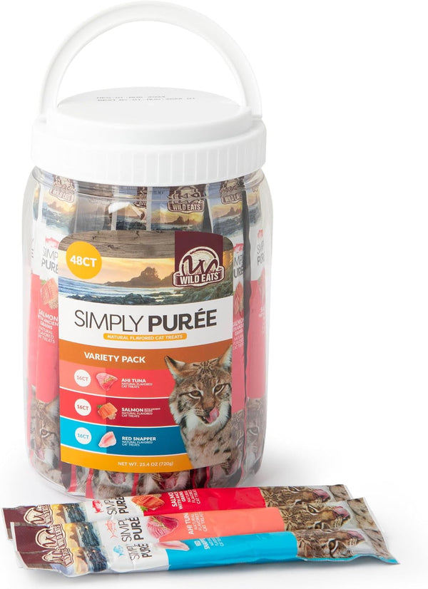 Wild Eats Simply Puree Variety Pack Cat Treats Tub, 48 Servings, Grain Free | All Natural High Protein Recipe, No Artificial Additives, Smooth Lickable Texture, Easy Individual Portions for Happy Felines8