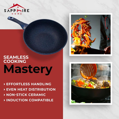 HOME N KITCHENWARE Nonstick Ceramic Wok, Frying Pan - Premium 9-Layered Cookware, Korean Marble-Coated - Easy to Clean Cast Aluminum - Induction Ready for Saute, Stir-Fry, Eggs, Fried Rice 12.5-Inch6