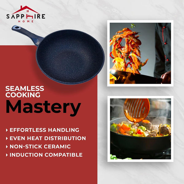 HOME N KITCHENWARE Nonstick Ceramic Wok, Frying Pan - Premium 9-Layered Cookware, Korean Marble-Coated - Easy to Clean Cast Aluminum - Induction Ready for Saute, Stir-Fry, Eggs, Fried Rice 12.5-Inch6