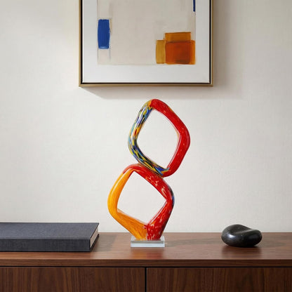 17.7In Tall Abstract Orange Glass Sculpture Large Hand Blown Glass Figurine Handblown Statue for Home Decor Living Room Shelf Mantel Tabletop Display Modern Art Accent Piece5