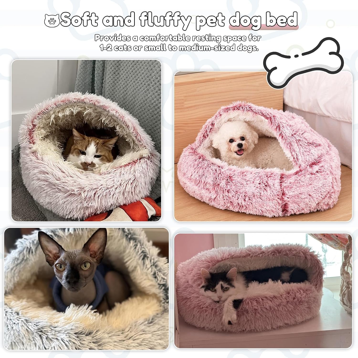 suoxu-anti-anxiety-cat-bed-plush-hooded-cave-20-in-diameter-suitable-for-small-to-medium-pets-pink