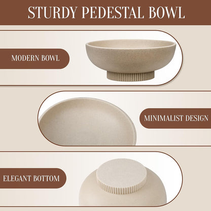 Large Resin Pedestal Decorative Bowl - Modern Handicraft Bowls for Home Decor - Fruit Bowl for Kitchen Counter - Key Bowl for Entryway Table,Artificial Stone Beige7