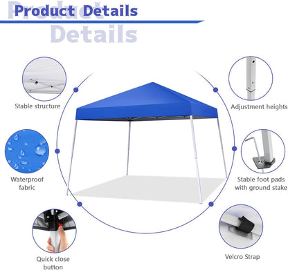 10X10Ft Slant Leg Pop up Canopy Tent, Portable Outdoor Shelter | 10X10Ft Base 8X8Ft Top, Adjustable Heights, Instant Shelter with Carrying Bag for Patio Deck Garden and Beach2