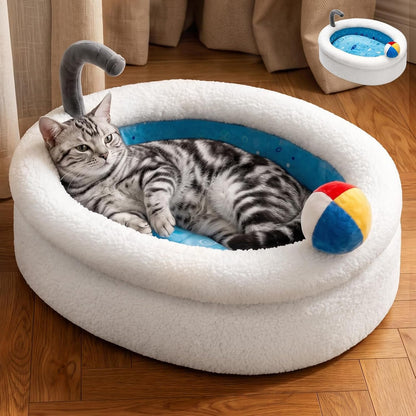 Sushi Cat Bed, Calming Small Dog Bed 21In, Washable | Anti-Anxiety Cuddler Bed for Kitten & Puppy, Ultra-Soft Plush Fur, Non-Slip Bottom, Machine Washable Cushion Pet Bed10