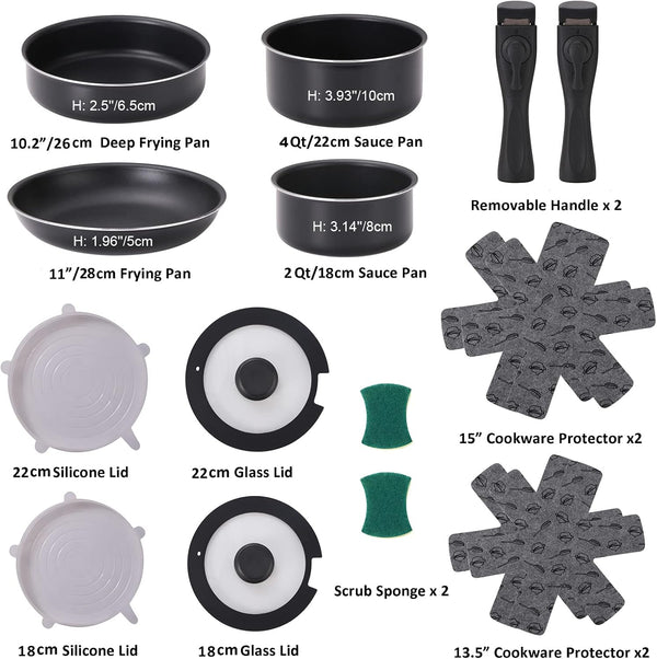 16 Pieces Kitchen Removable Handle Cookware Sets, Stackable Pots and Pans Set Nonstick for Induction Gas Rvs Camping Space Saving2