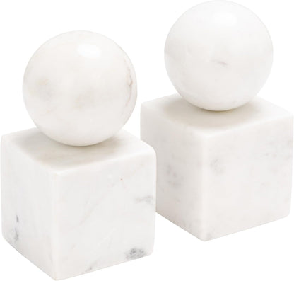 Creative Co-Op 2-Piece Marble Geometric Bookends, White1