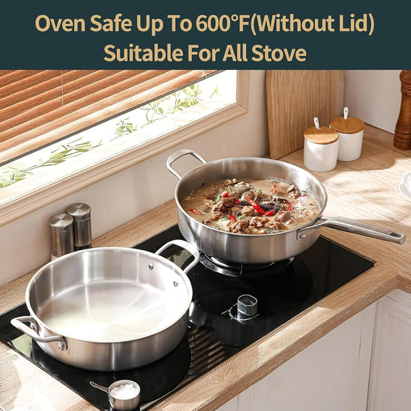 Saute Pan, 7 Quart Tri-Ply Stainless Steel Saute Pan, 12Inch Deep Frying Pan with Lid, Saute Skillet, Rondeau Pot with Lid Compatible with All Cooktops up to 600℉5