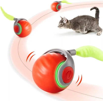 Potaroma Moving Ball Cat Toys with Feather Tail, Rechargeable | 2026 New Interactive Toy for Indoor Cats Exercise, Smart Interactive Kitten Rolling Ball, Orange1