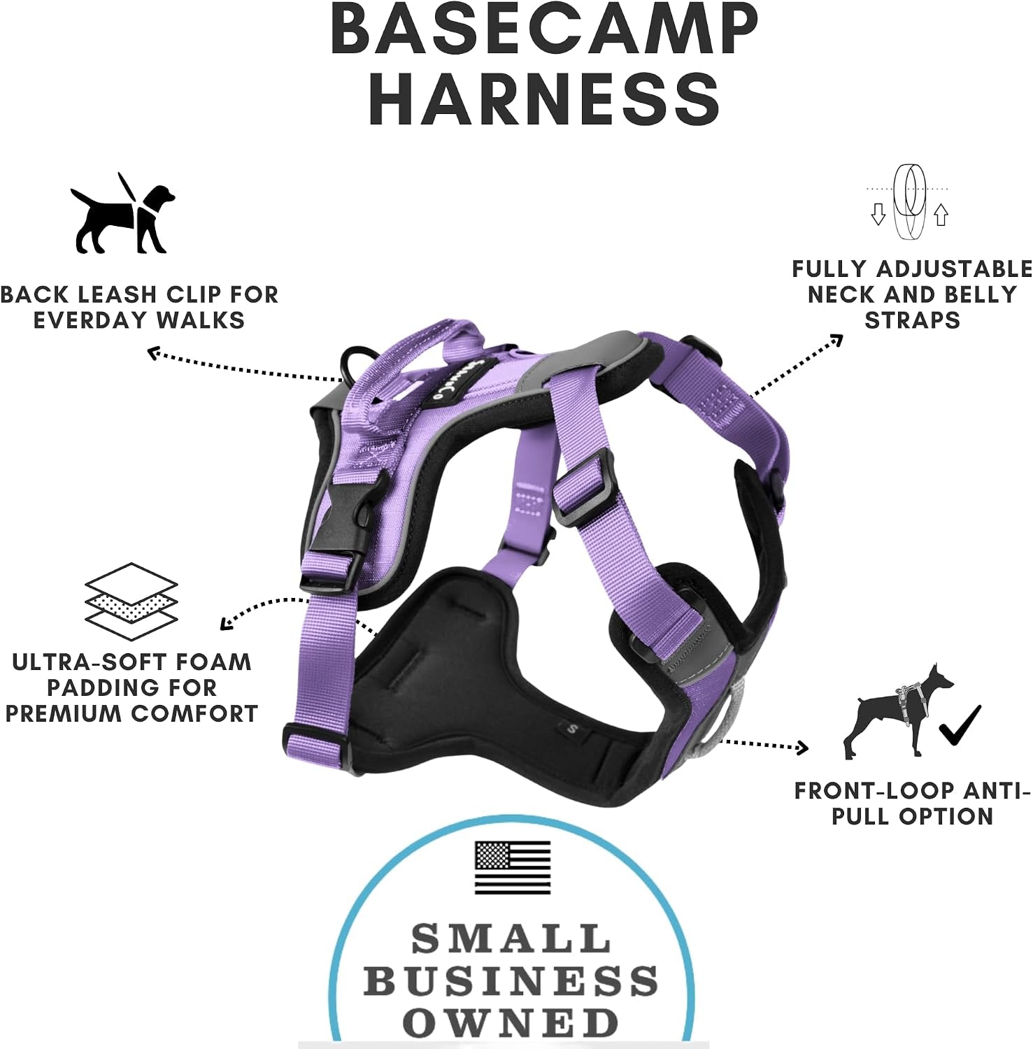 shawnco-basecamp-dog-harness-no-pull-pet-vest-with-3-leash-clips-padded-reflective-lightweight-and-adjustable-harness-with-handle-for-small-medium-and-large-dogs-icy-lilac-m