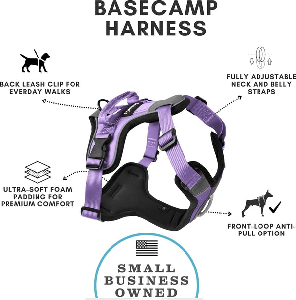 Shawnco Basecamp Dog Harness, No-Pull Pet Vest with 3 Leash Clips, Padded, Reflective, Lightweight and Adjustable Harness with Handle for Small, Medium and Large Dogs (ICY Lilac, M)2