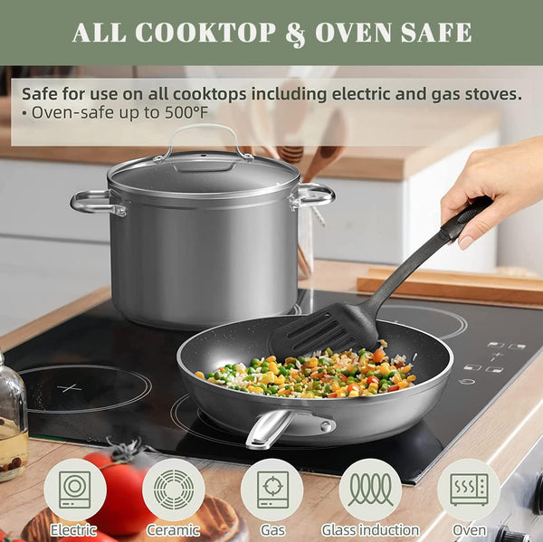Healthy Duralon Blue Ceramic Nonstick Coated 9Pc Cookware Set | Scratch-Resistant Diamond Infused, PFAS Free, Induction Ready & Evenly Heats, Oven Safe, Tempered Glass Lids4