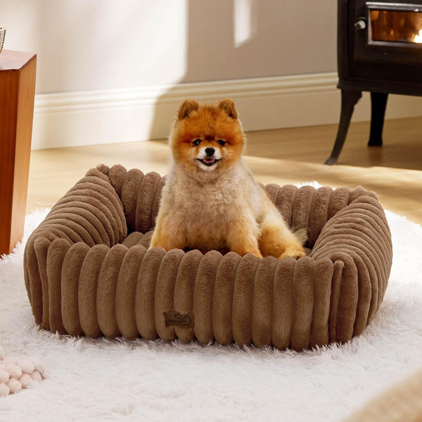 Bedsure Comfyfleece™ Cute Dog Bed for Small Medium Dogs Washable,25In Cream | Furry Puppy Beds,Square Rectangle Orthopedic Corduroy Aesthetic Pet Beds,Removable Zipper Cover,Non-Slip Bottom,Up to 15 Lbs36