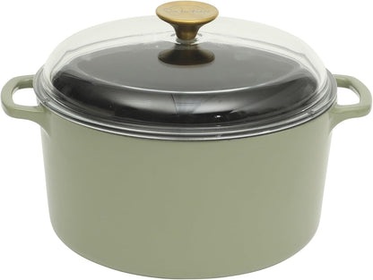Sur La Table Kitchen Essential Supper Club 5-Quart Enamel-Coated Cast Iron Dutch Oven Pot with Oven Safe Glass Lid, Oven-To-Table Cookware for Bread, Soups, Stews & Braising - Juniper Green1