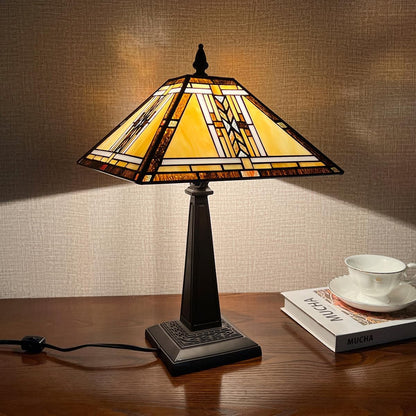Tiffany Lamp Mission Style Stained Glass Table Lamp 12" Desk Light | Antique Style Mideium Size Nightstand Bedside Reading Lamp for Living Room Bedroom Office W12" X H19"2