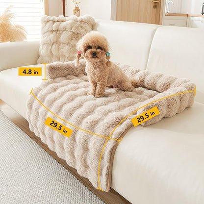 Calming Dog Bed for Couch, 29.5 X 29.5 Inch, Non-Slip Rabbit-Velvet Dog Sofa Mat for Furniture Protector, Perfect for Small, Medium Dogs and Cats (Khaki, Medium)3