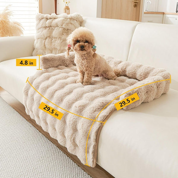 Calming Dog Bed for Couch, 29.5 X 29.5 Inch, Non-Slip Rabbit-Velvet Dog Sofa Mat for Furniture Protector, Perfect for Small, Medium Dogs and Cats (Khaki, Medium)3